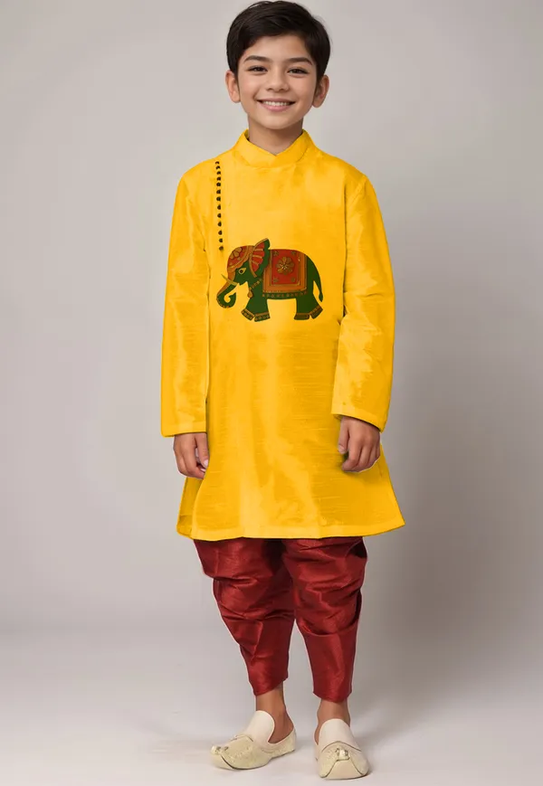 Boys_CottonPrinted_Yellow_Kurta