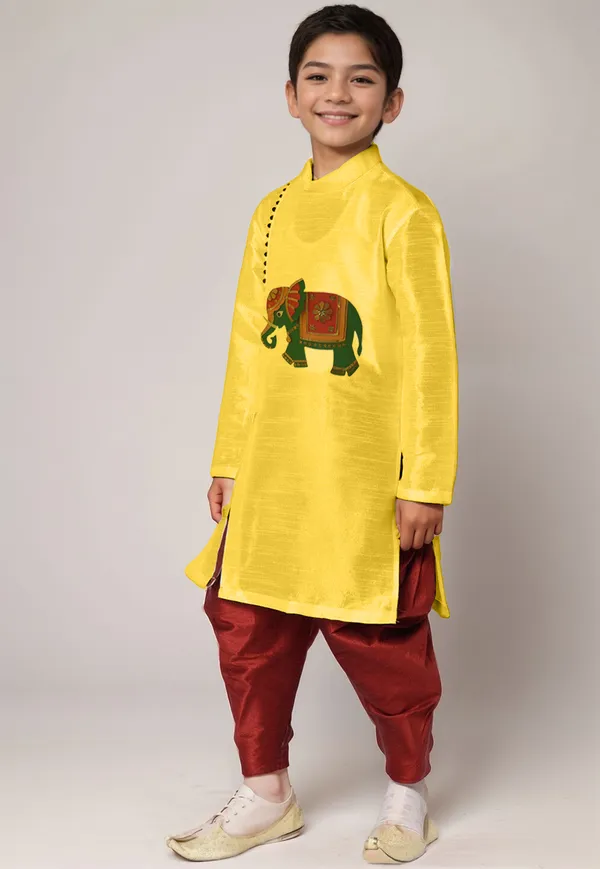 Boys_ArtSilk_Printed_Yellow_Kurta
