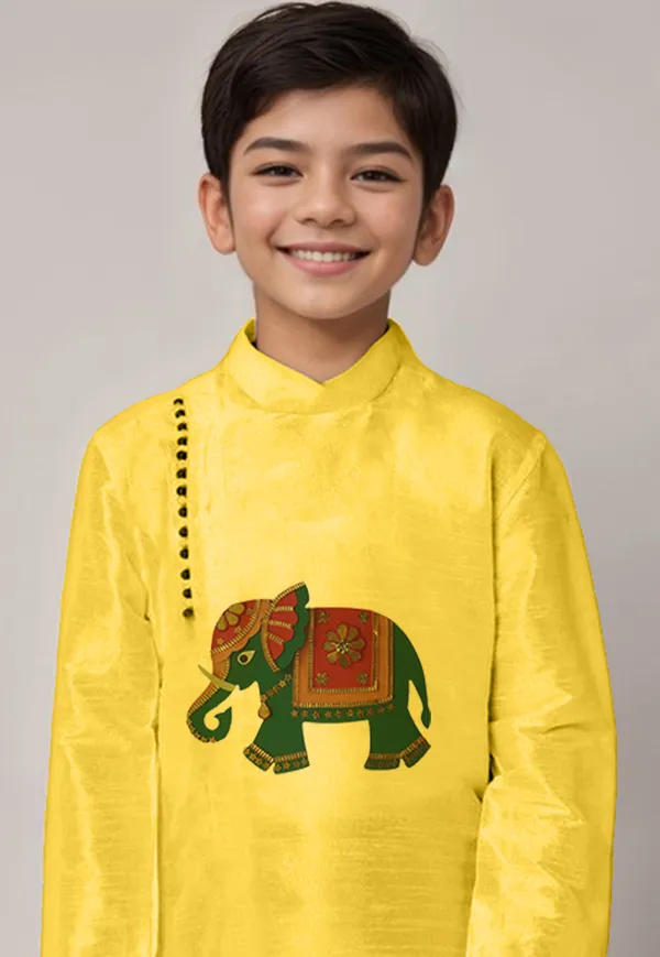 Boys_ArtSilk_Printed_Yellow_Kurta