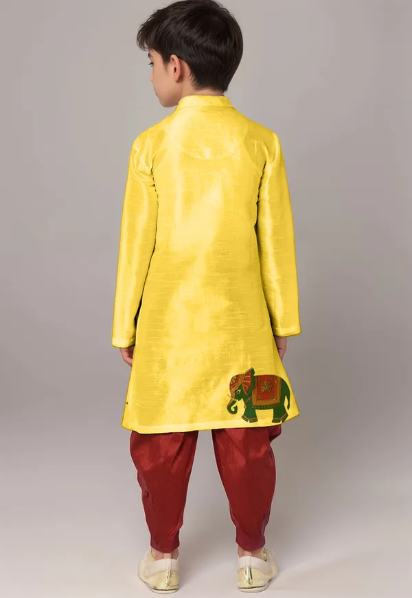 Boys_ArtSilk_Printed_Yellow_Kurta