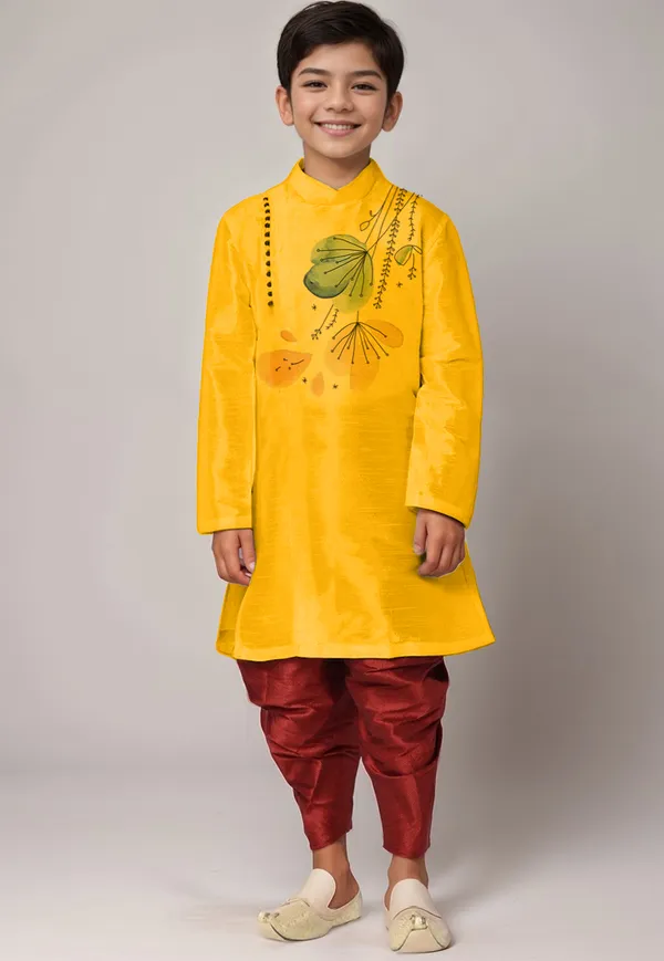 Boys_CottonPrinted_Yellow_Kurta