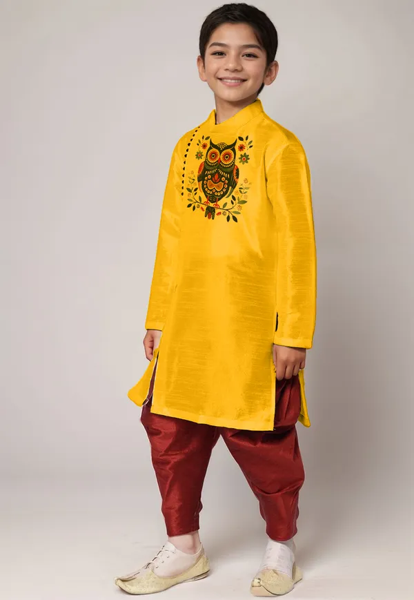 Boys_CottonPrinted_Yellow_Kurta