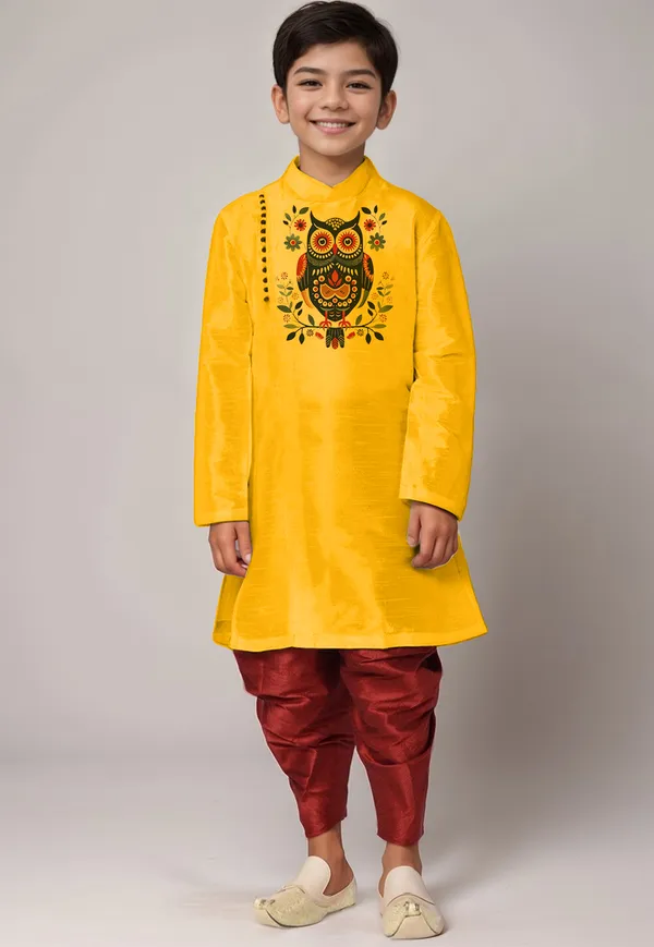 Boys_CottonPrinted_Yellow_Kurta