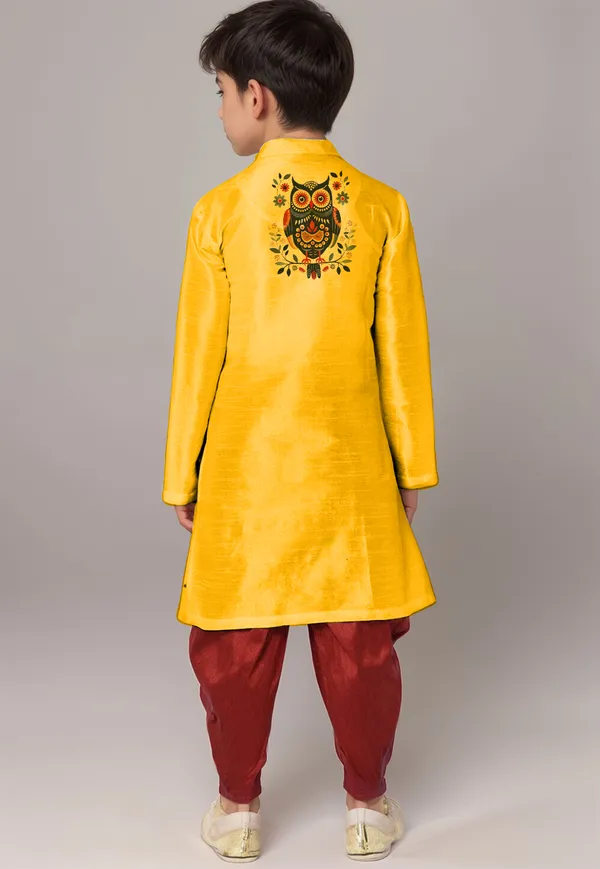 Boys_CottonPrinted_Yellow_Kurta