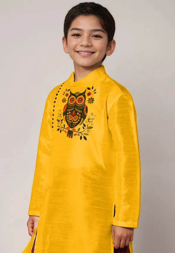 Boys_CottonPrinted_Yellow_Kurta