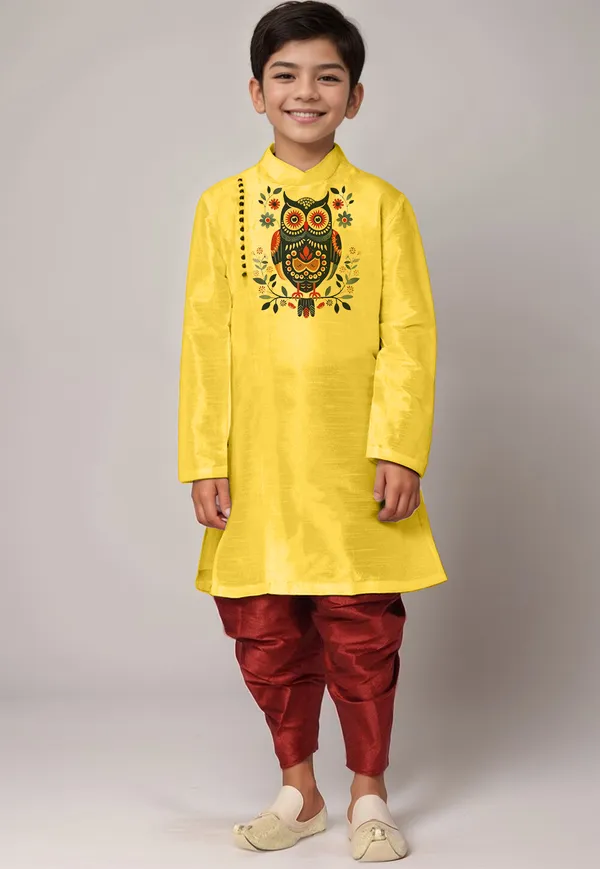 Boys_CottonPrinted_Yellow_Kurta
