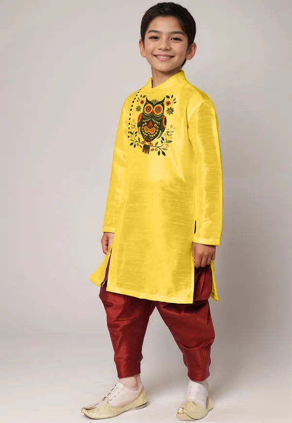 Boys_CottonPrinted_Yellow_Kurta