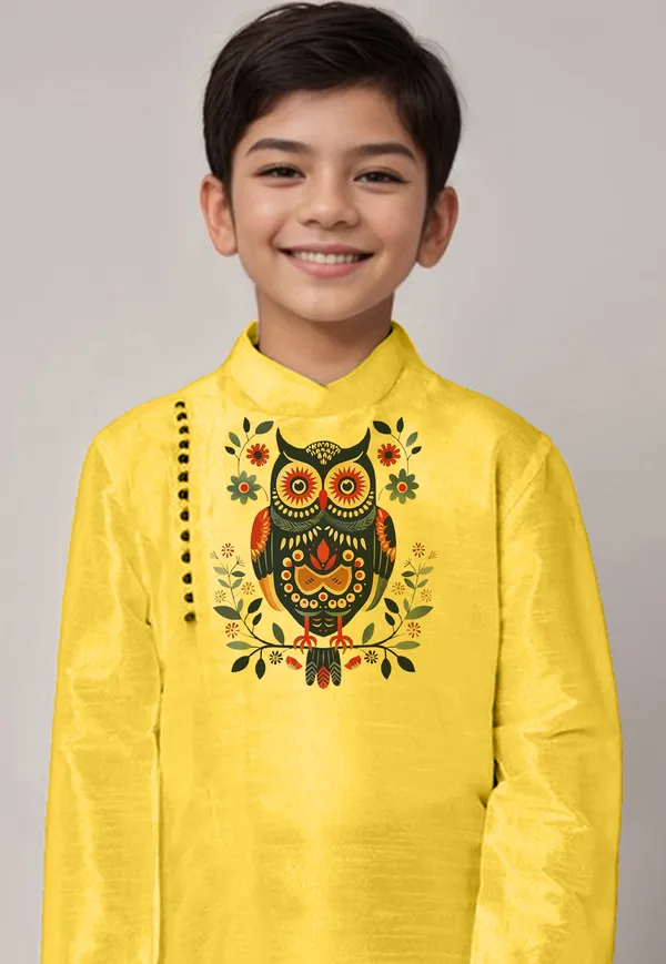 Boys_CottonPrinted_Yellow_Kurta