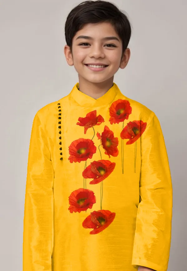 Boys_CottonPrinted_Beige_Kurta