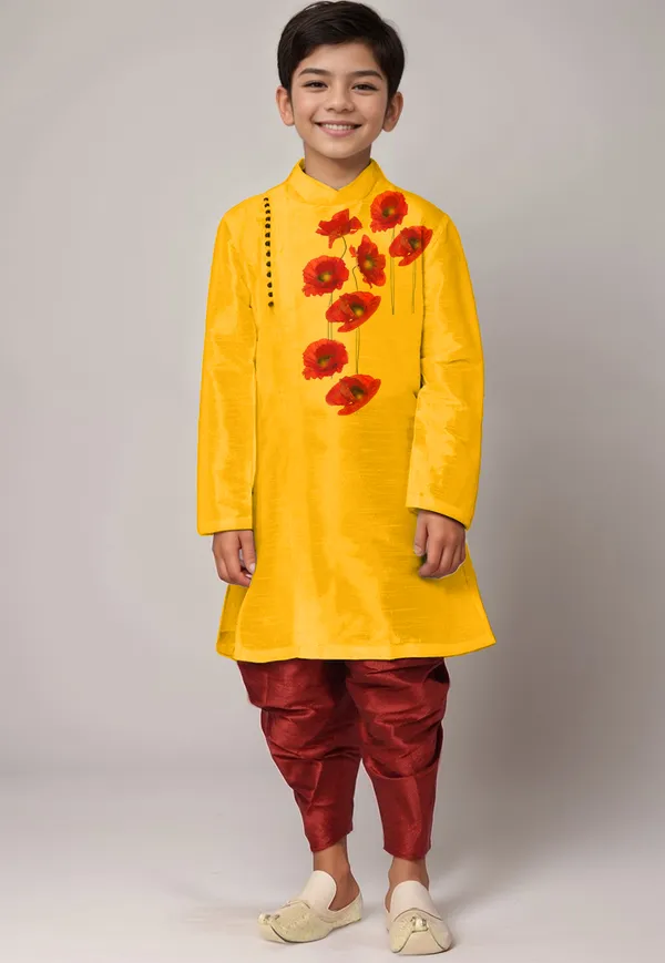 Boys_CottonPrinted_Beige_Kurta
