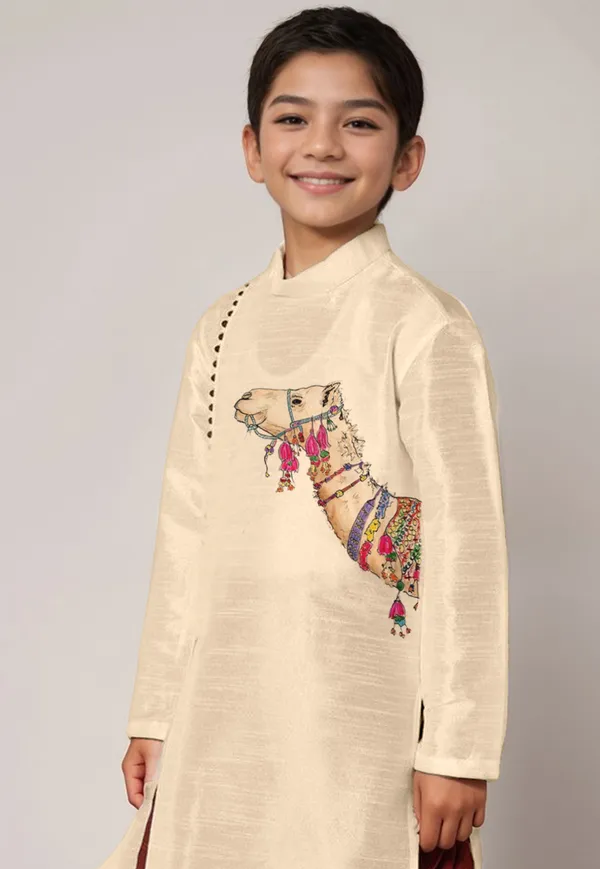 Boys_CottonPrinted_Yellow_Kurta