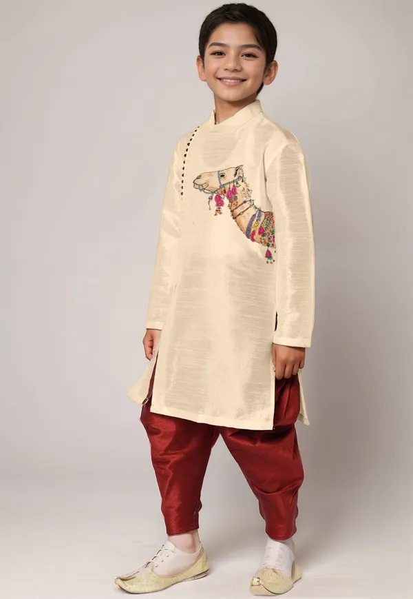 Boys_CottonPrinted_Yellow_Kurta