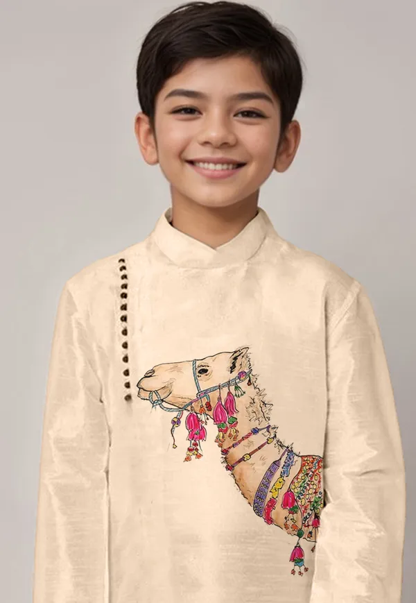 Boys_CottonPrinted_Yellow_Kurta