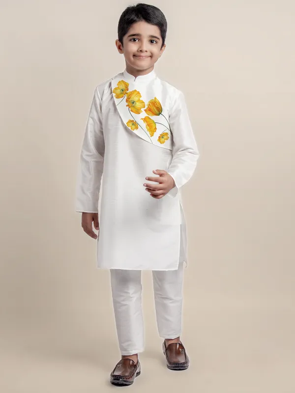 Boys_CottonPrinted_White_Kurta