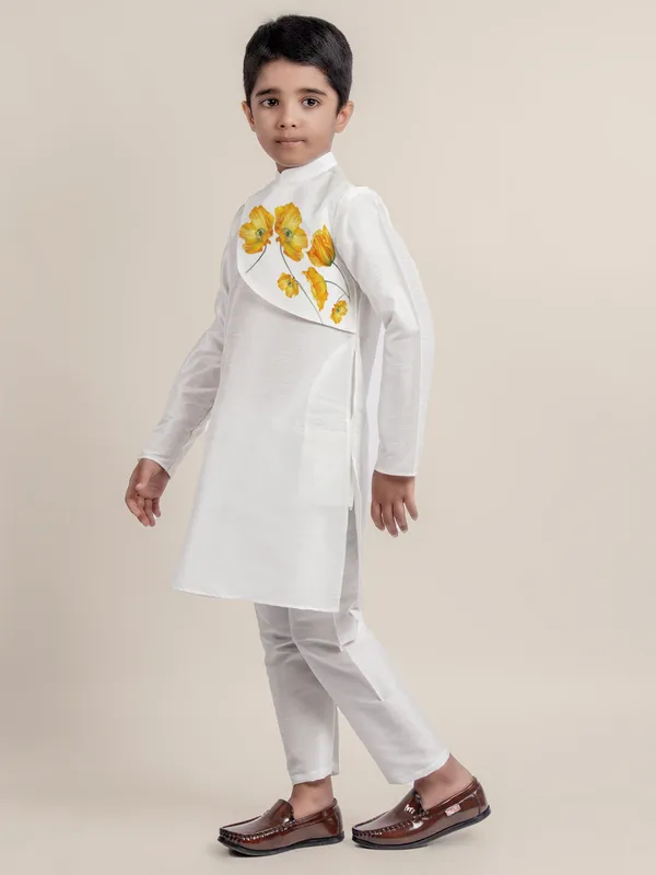 Boys_CottonPrinted_White_Kurta