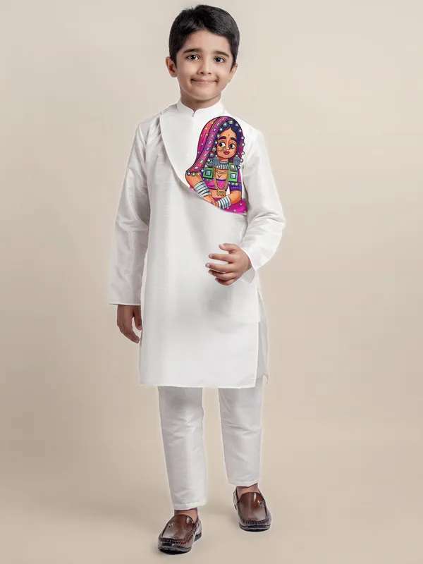 Boys_CottonPrinted_White_Kurta