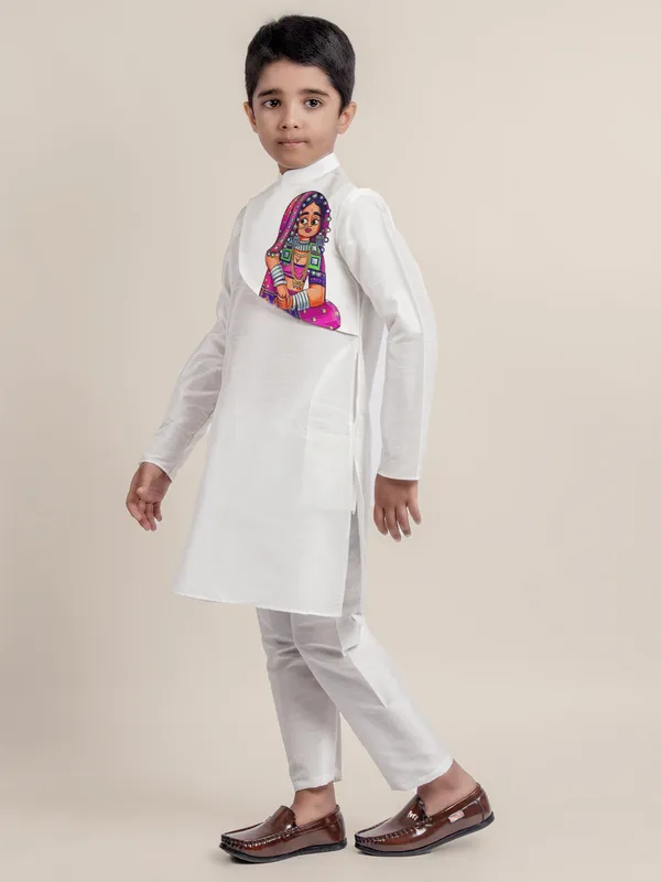 Boys_CottonPrinted_White_Kurta