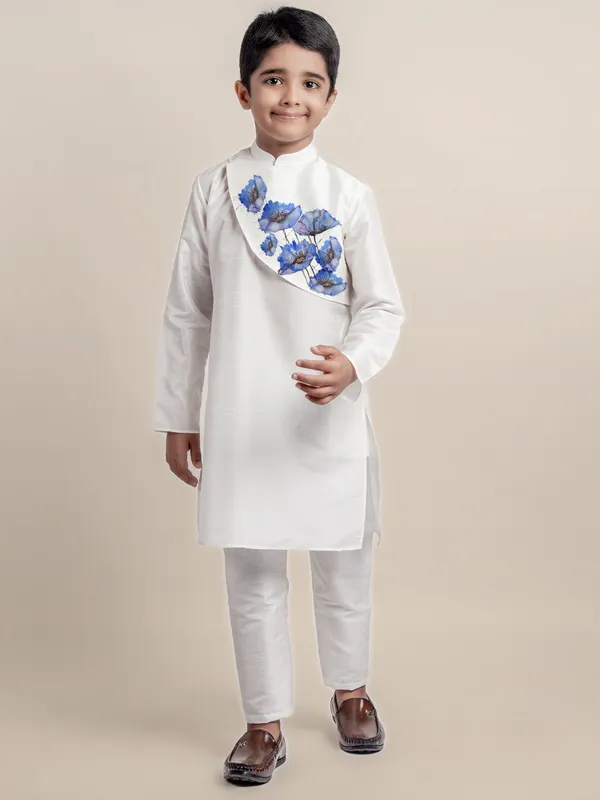 Boys_CottonPrinted_White_Kurta