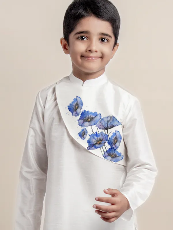 Boys_CottonPrinted_White_Kurta