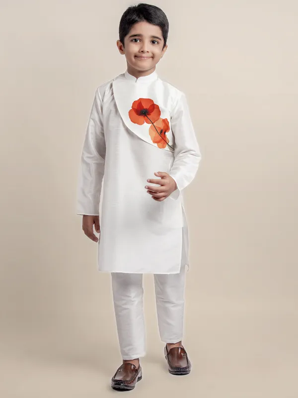 Boys_CottonPrinted_White_Kurta