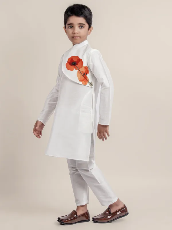 Boys_CottonPrinted_White_Kurta