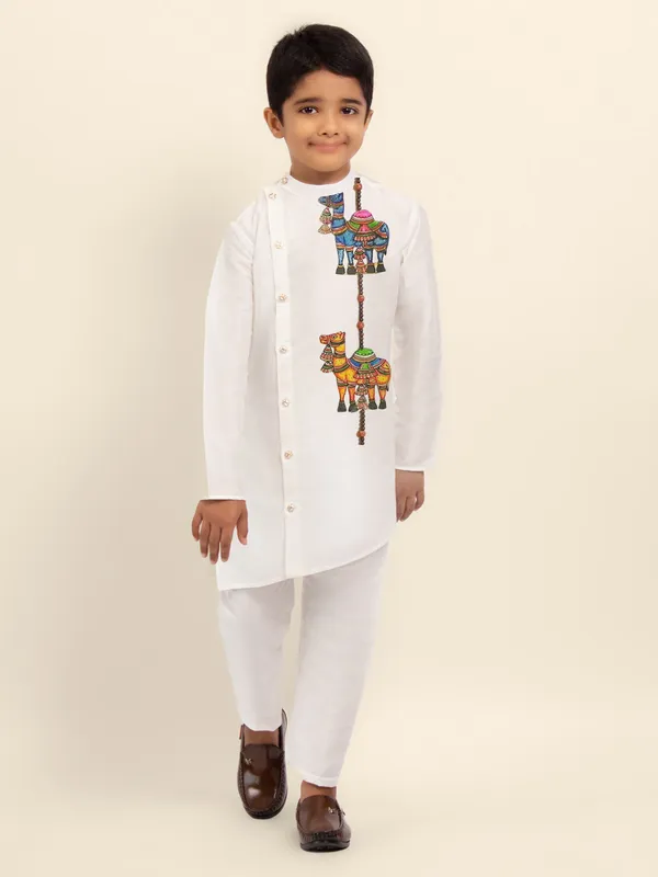 Boys_ArtSilk_Printed_Beige_Kurta