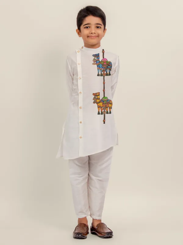Boys_ArtSilk_Printed_Beige_Kurta