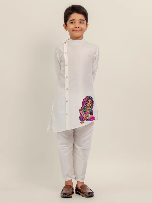 Boys_ArtSilk_Printed_Beige_Kurta