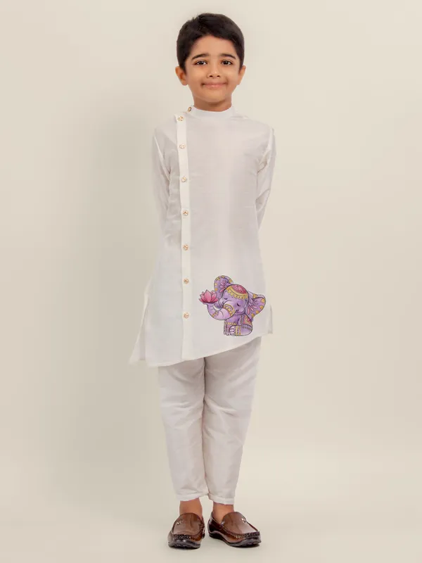 Boys_ArtSilk_Printed_Beige_Kurta