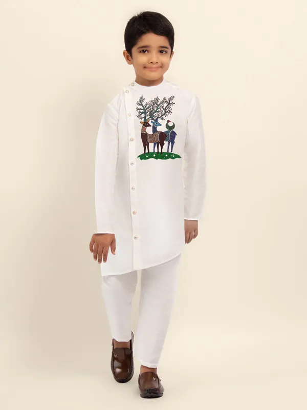 Boys_ArtSilk_Printed_Beige_Kurta