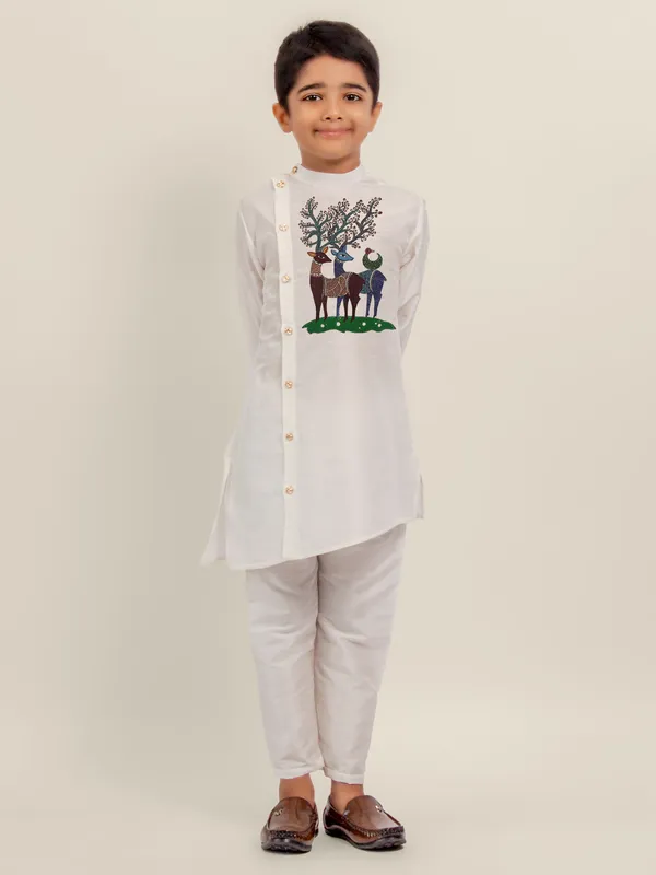 Boys_ArtSilk_Printed_Beige_Kurta