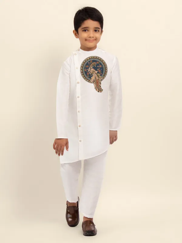 Boys_ArtSilk_Printed_Beige_Kurta