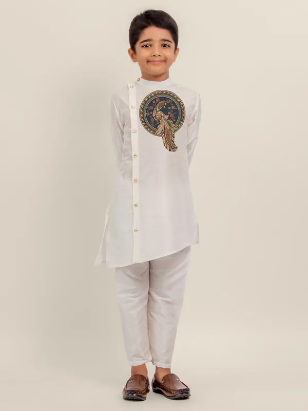 Boys_ArtSilk_Printed_Beige_Kurta