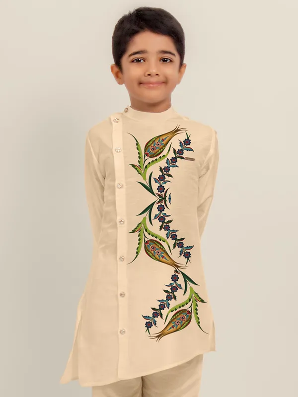 Boys_ArtSilk_Printed_Beige_Kurta