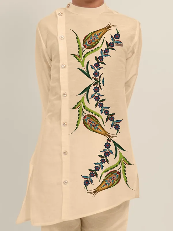 Boys_ArtSilk_Printed_Beige_Kurta