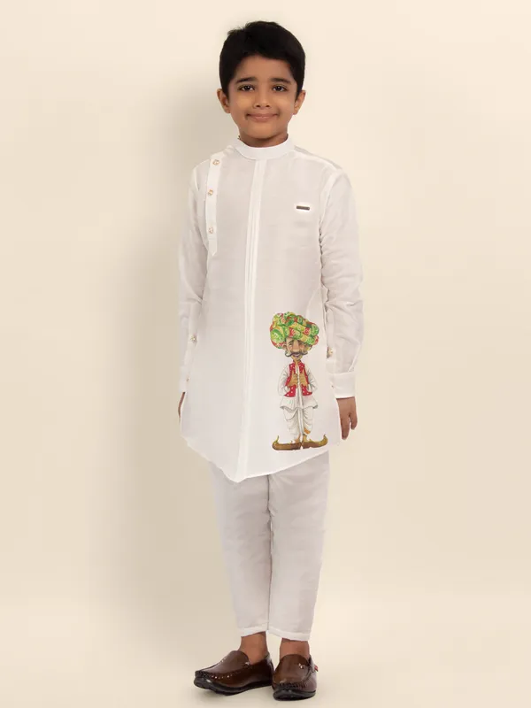 Boys_CottonPrinted_White_Kurta