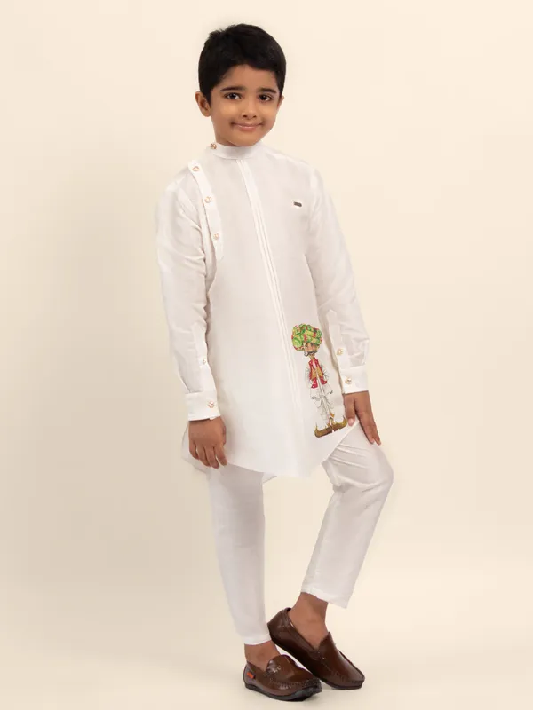Boys_CottonPrinted_White_Kurta