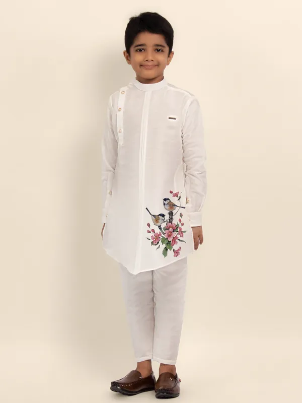 Boys_CottonPrinted_White_Kurta
