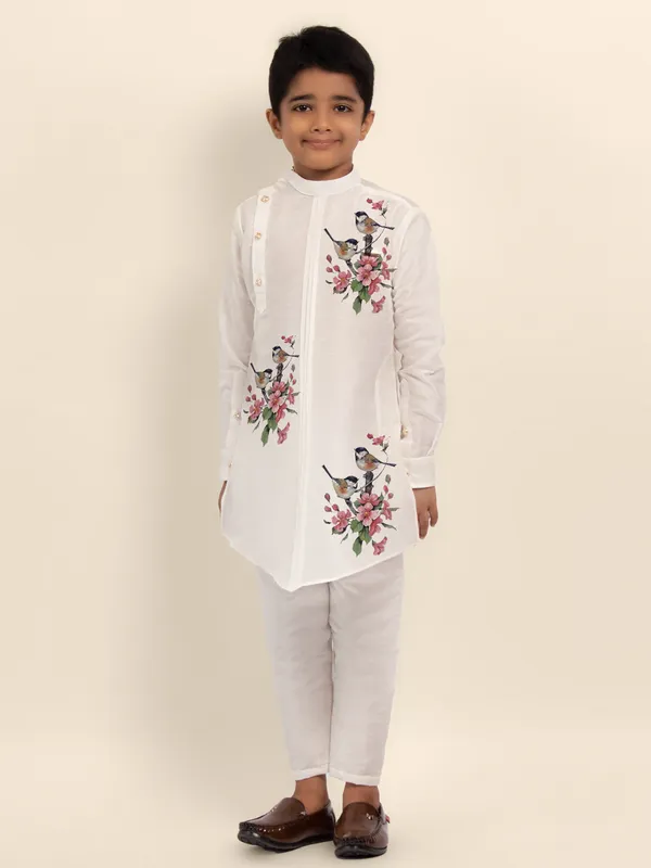 Boys_CottonPrinted_White_Kurta