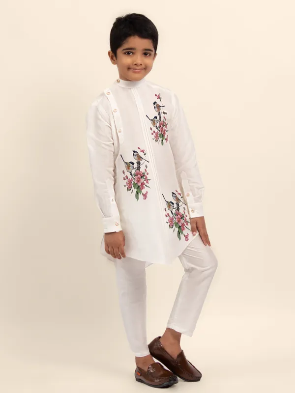 Boys_CottonPrinted_White_Kurta