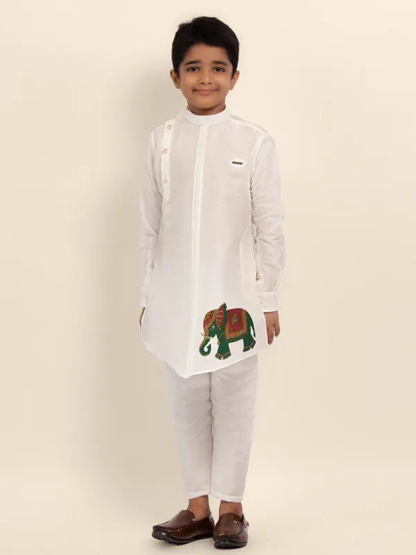 Boys_CottonPrinted_White_Kurta