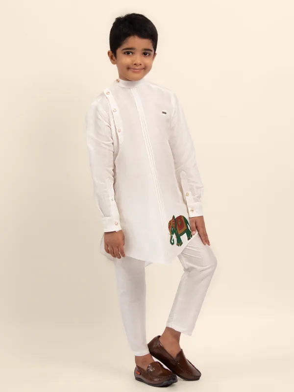 Boys_CottonPrinted_White_Kurta