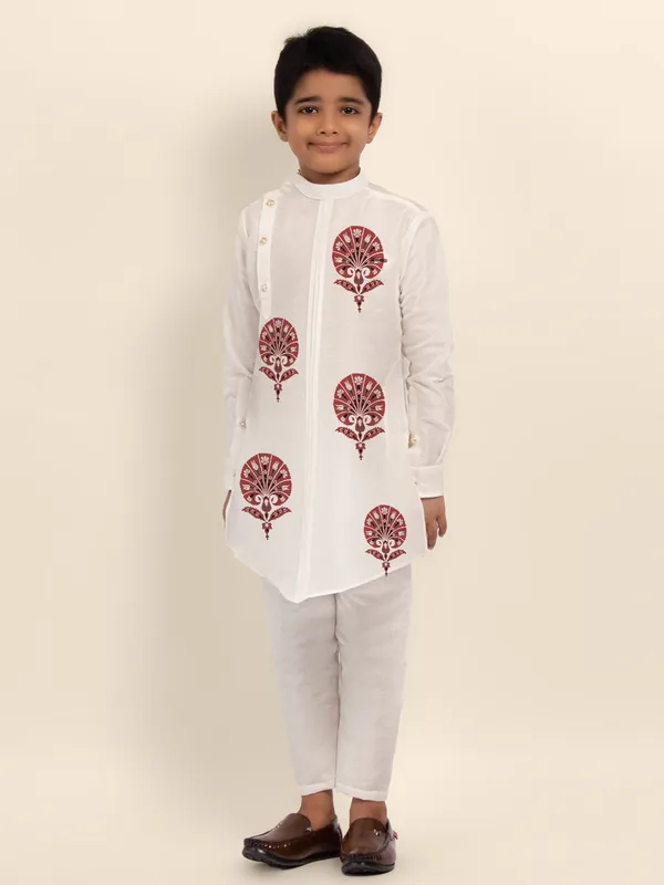 Boys_CottonPrinted_White_Kurta