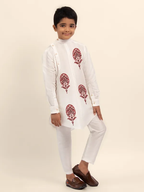 Boys_CottonPrinted_White_Kurta