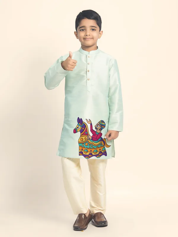 Boys_CottonPrinted_Green_Kurta
