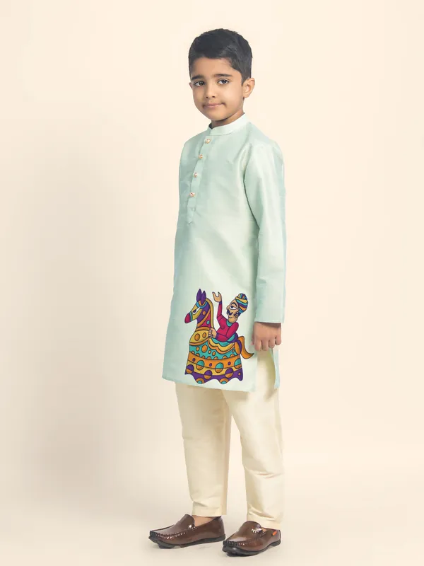 Boys_CottonPrinted_Green_Kurta