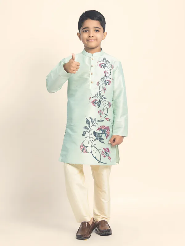 Boys_CottonPrinted_Green_Kurta