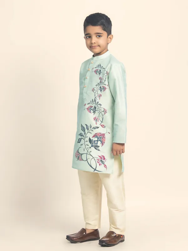 Boys_CottonPrinted_Green_Kurta