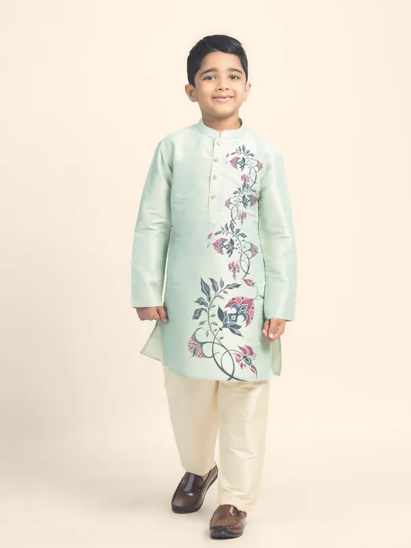 Boys_CottonPrinted_Green_Kurta
