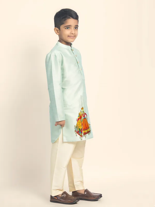 Boys_CottonPrinted_Green_Kurta
